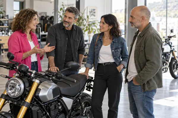 Alquiler de motos: escena conceptual de atención y trabajo